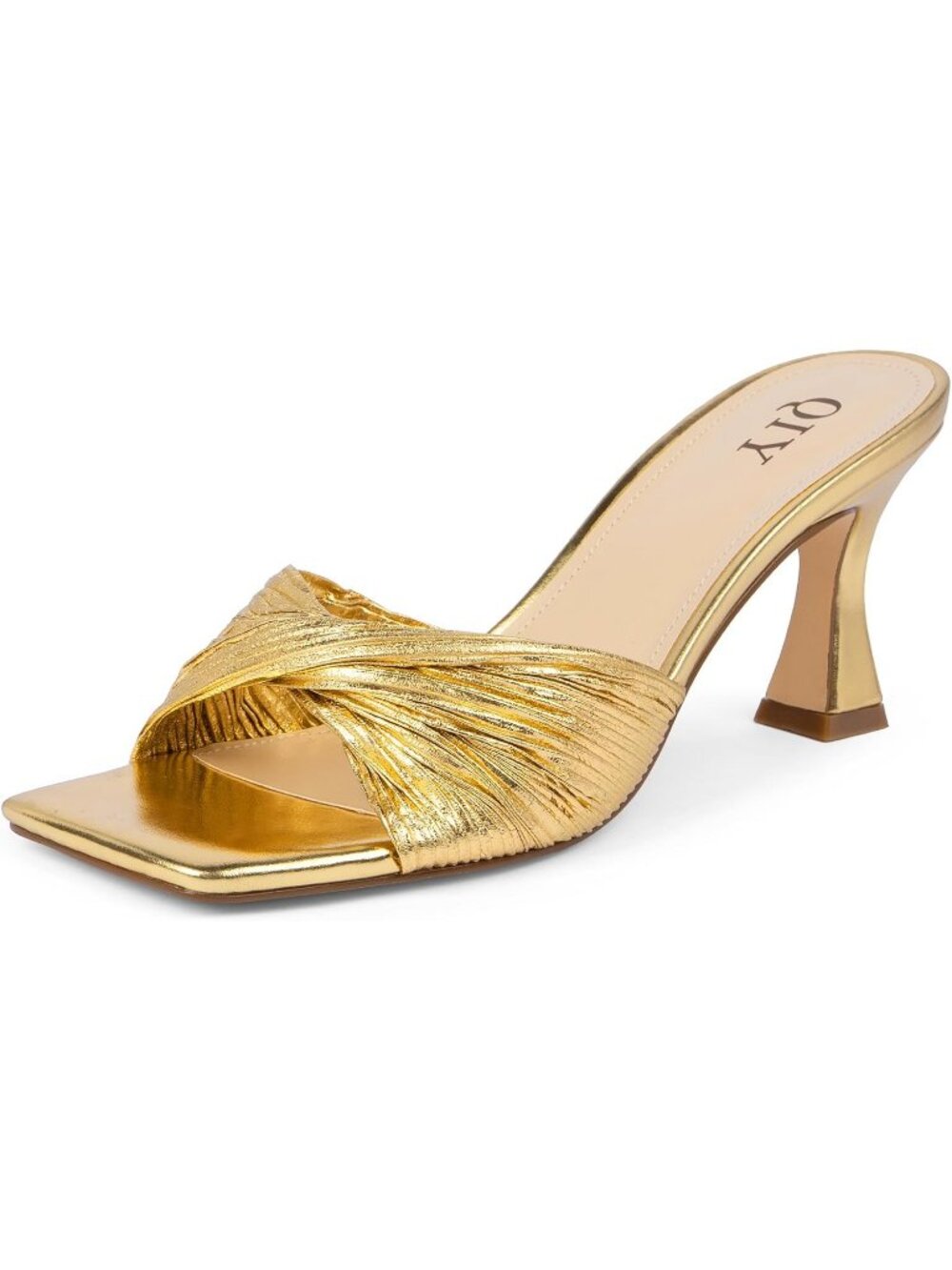 Women's Gold Summer Stylish Open Square Toe Casual Slip-On Kitten Heeled Sandals